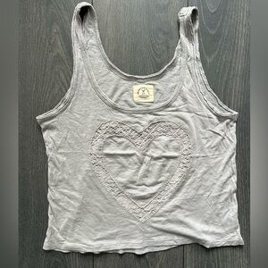 American Eagle Light Gray Lace Heart Tank